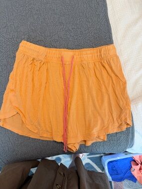 Women's Orange Lounge Shorts with Pink Drawstring